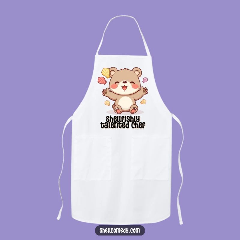 Funny Bear Cub Juggling Seashells Apron: Humorous Beach Kitchen Gift