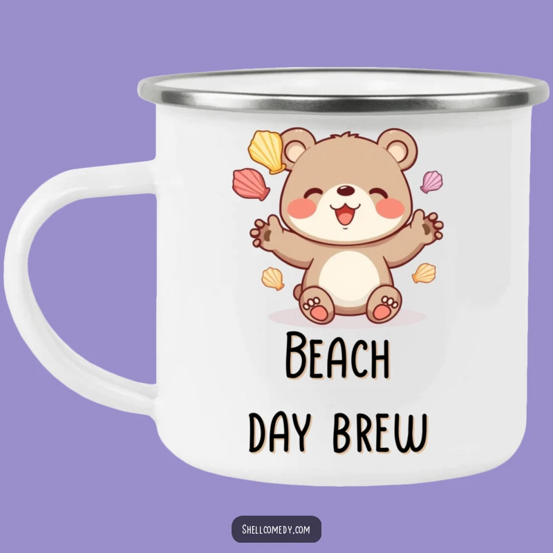 Funny Bear Cub Juggling Seashells Camping Mug: Durable Beach Gift