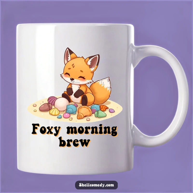 Funny Fox Cub Seashells Mug: Delighted Collector Beach Lover Gift