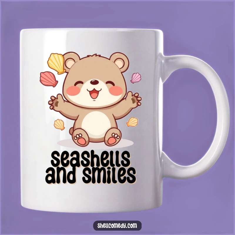 Funny Bear Cub Juggling Seashells Mug: Delightful Beach Lover Gift