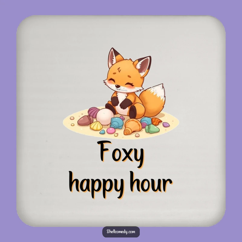 Funny Fox Cub Seashells Coasters: Set of Humorous Beach Gift