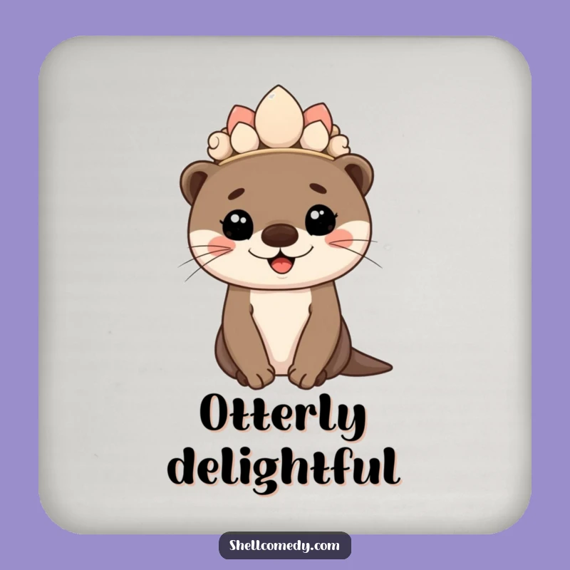 Funny Otter Cub Seashell Crown Coasters: Set of Humorous Royal Gift