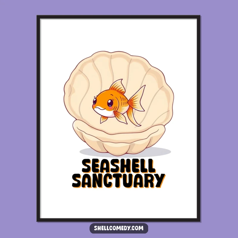 Funny Goldfish Seashell Poster: Hilarious Aquatic Art, Perfect Funny Gift