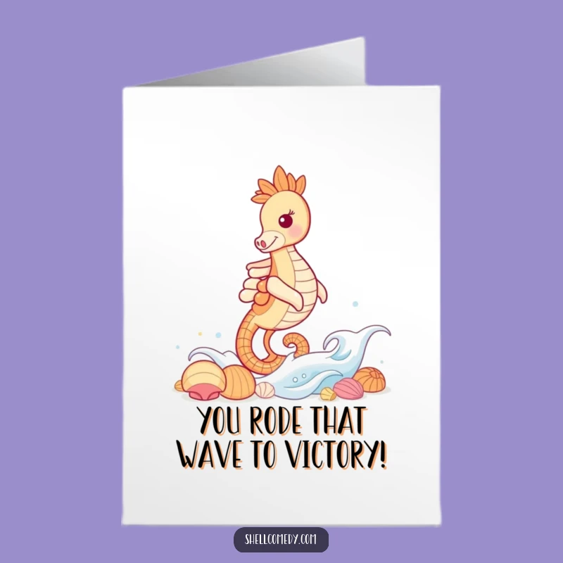 Free Printable Congrats Card: Grinning Seahorse Wave Rider - Humorous Ocean Downloadable Greeting