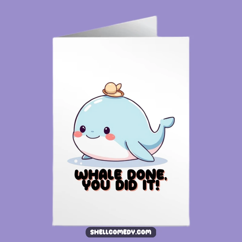 Free Printable Congratulations Card: Cheerful Whale & Shell, Funny Downloadable Celebration
