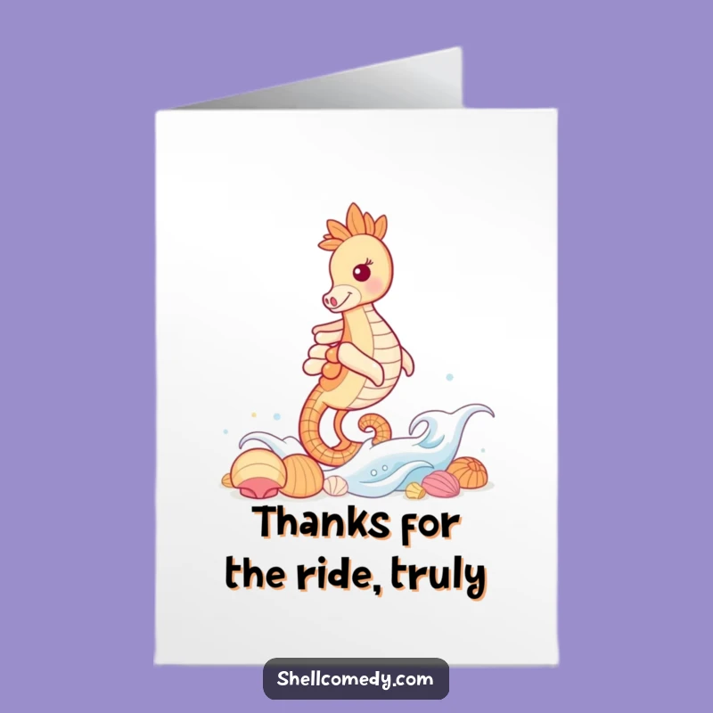 Free Printable Thank You Card: Cheerful Seahorse Wave Rider - Appreciative Ocean Downloadable Note