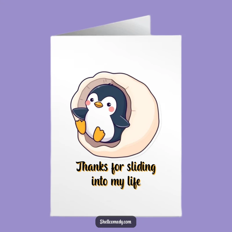 Free Printable Thank You Card: Penguin Seashell Slide Gratitude - Appreciative Animal Downloadable Note
