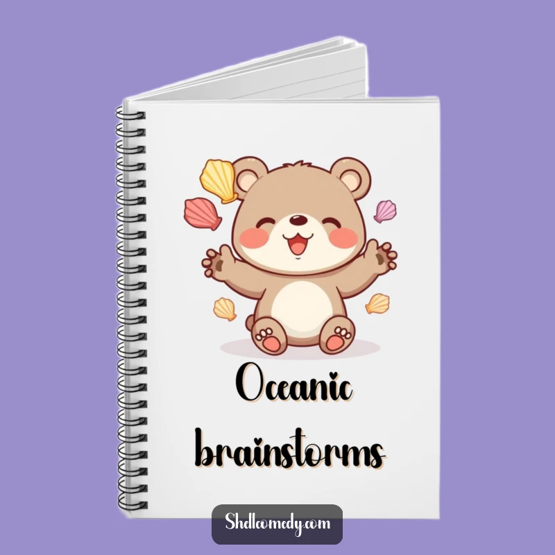 Funny Bear Cub Juggling Seashells Notebook: Cheerful Beach Journal Gift