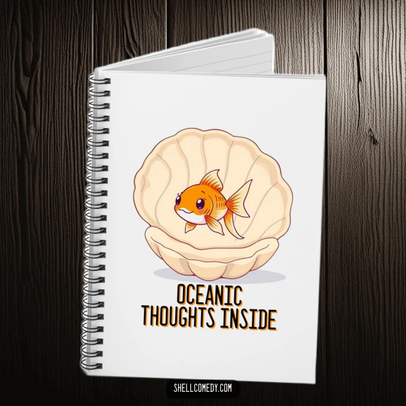Funny Goldfish Notebook: A happy goldfish swims playfully inside a large, empty Seashell, perfect for journaling aquatic thoughts.