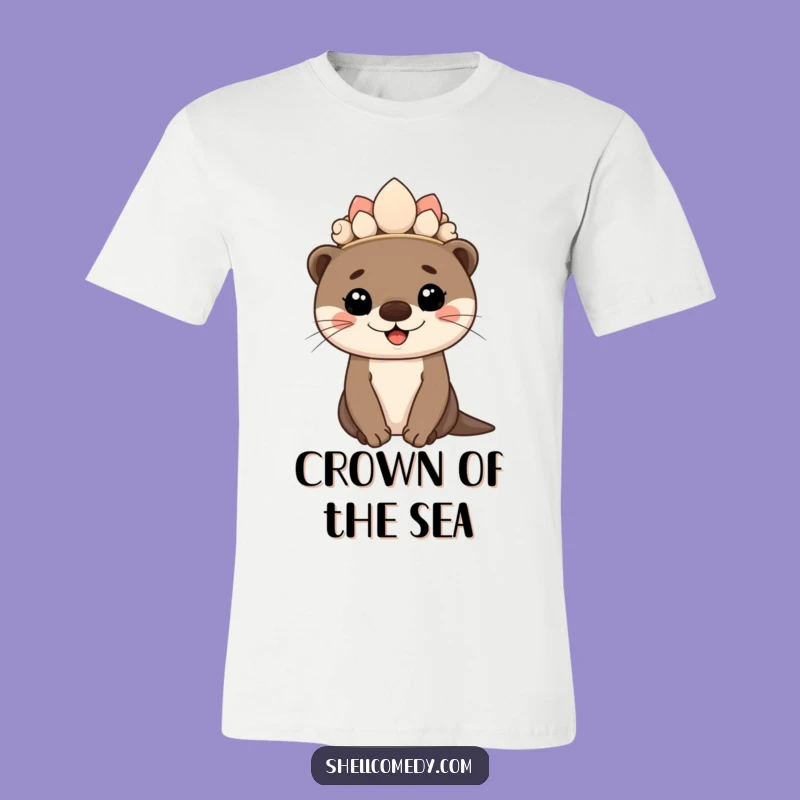 Funny Otter Cub Seashell Crown T-Shirt: Proud Smiling Apparel Gift