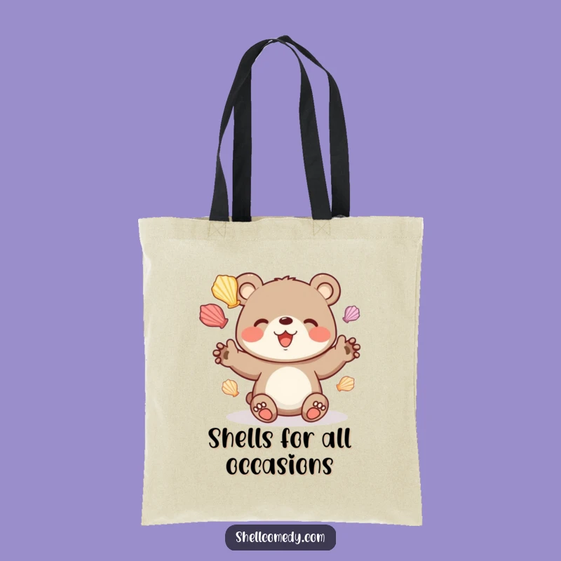 Funny Bear Cub Juggling Seashells Tote Bag: Chic Beach Accessory Gift